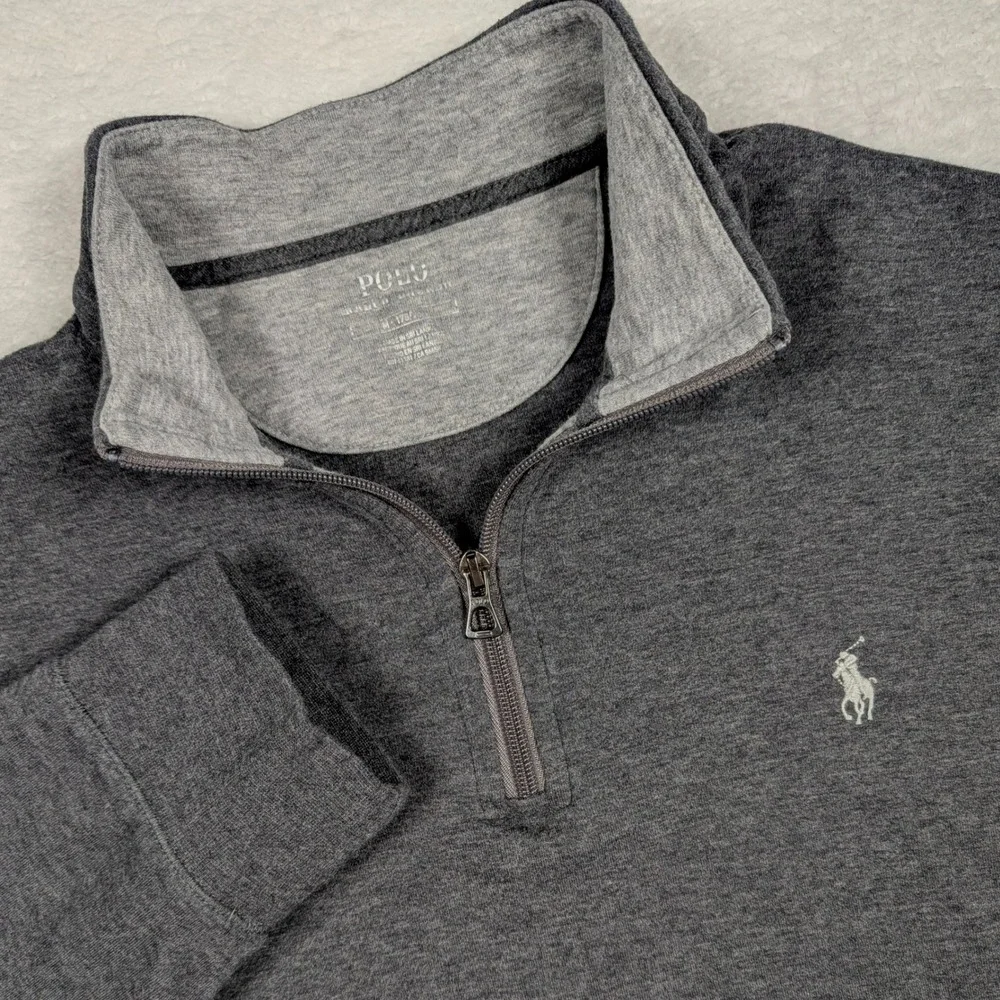Polo Ralph Lauren Quarter Zip Pullover Mens M Gray Heather Viscose Blend Pony‎